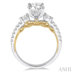 1/2 Ctw Diamond Semi-Mount Engagement Ring in 14K White and Yellow Gold
