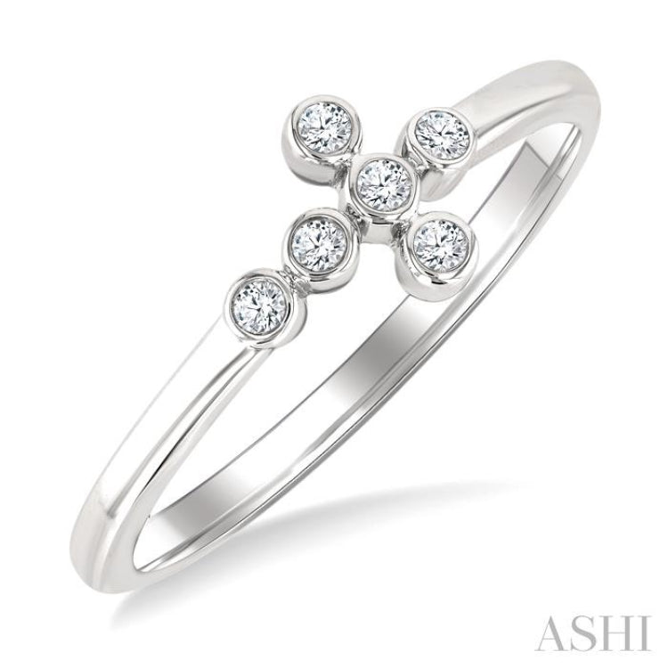 1/20 Ctw Round Cut Diamond 6-Stone Bezel Set Cross Petite Ring in 10K White Gold
