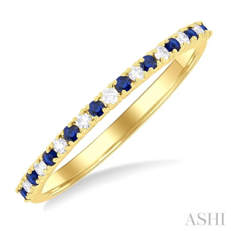 1.35 MM Round Shape Sapphire and 1/10 Ctw Round Cut Diamond Petite Precious Stack Band in 10K Yellow Gold