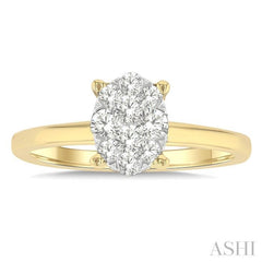 1/2 Ctw Lovebright Oval Shaped Round Cut Diamond Ring in 14K Yellow and White Gold