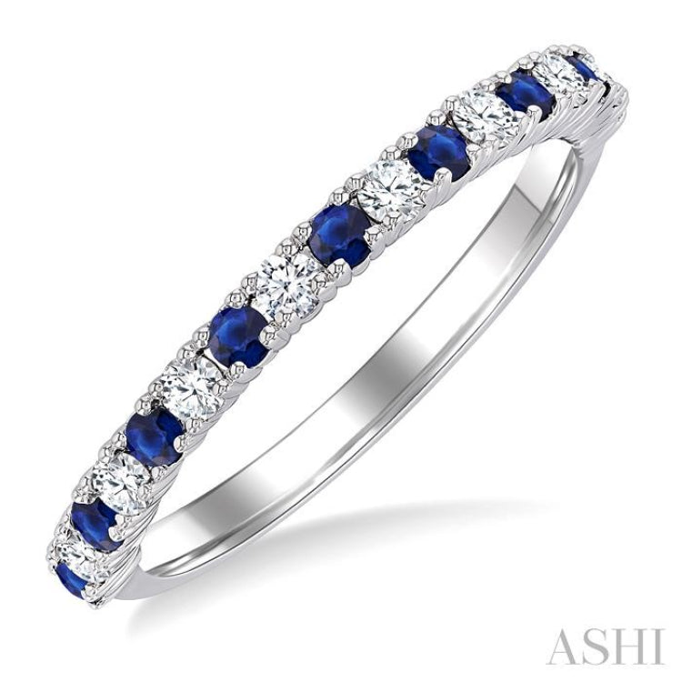 1.80 MM Round Shape Sapphire and 1/4 Ctw Round Cut Diamond Precious Stack Band in 10K White Gold