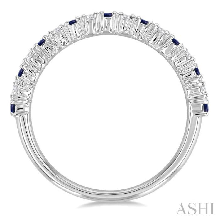 1.80 MM Round Shape Sapphire and 1/4 Ctw Round Cut Diamond Precious Stack Band in 10K White Gold