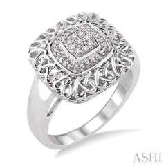1/20 Ctw Cushion Shape Round Cut Diamond Ring in Sterling Silver
