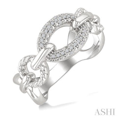 1/10 Ctw Round Cut Diamond Bold Oval Shape Rope Link Ring in Sterling Silver