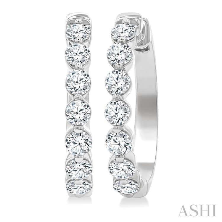 2 Ctw Prong Set Round Cut Diamond Hoop Earrings in 14K White gold