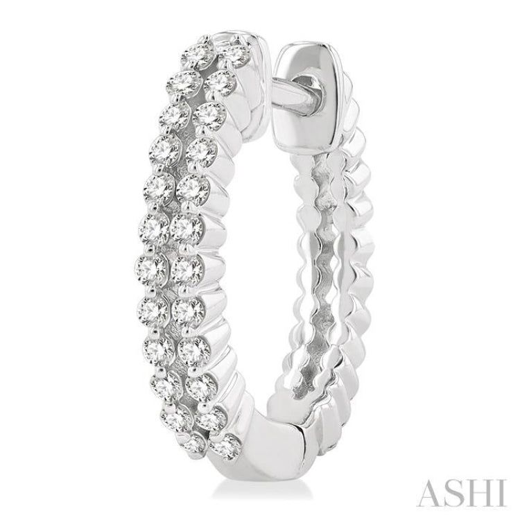 1/4 Ctw Petite Twin Row Round Cut Diamond Fashion Huggies in 10K White Gold
