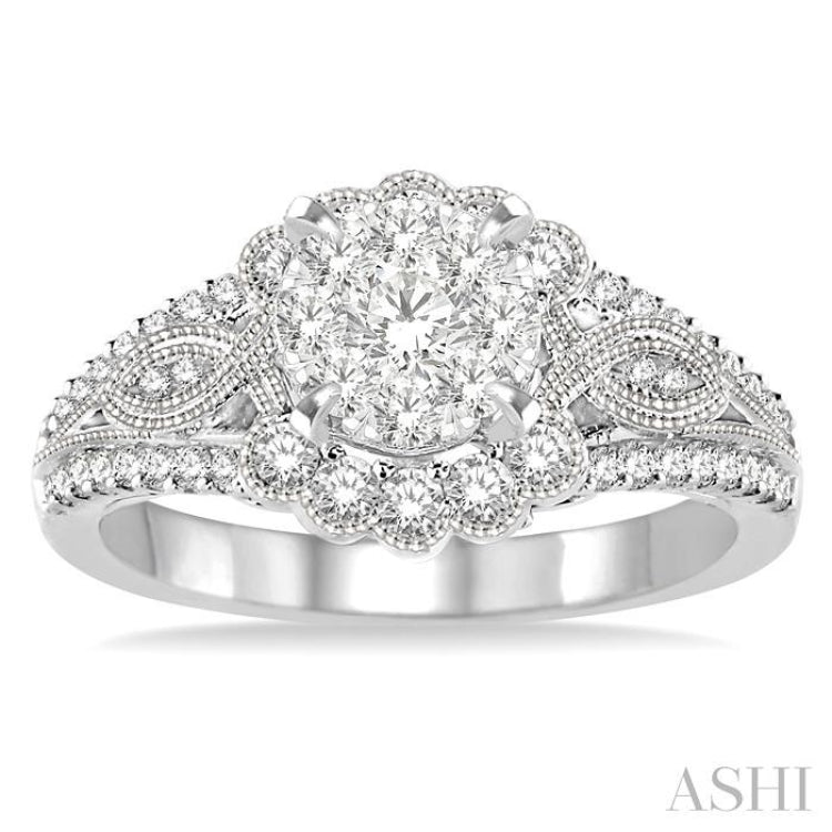3/4 Ctw Diamond Lovebright Engagement Ring in 14K White Gold