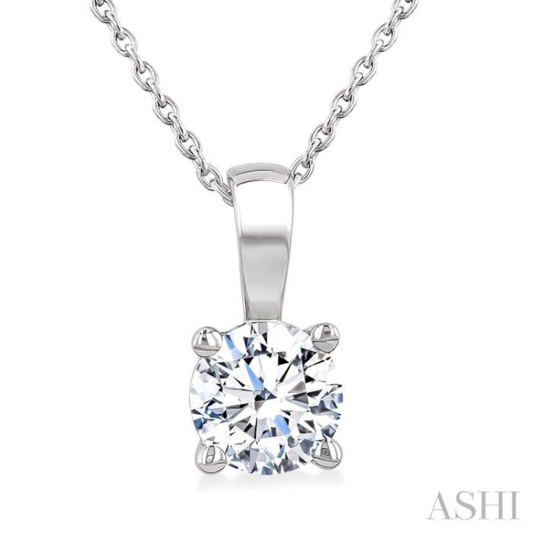 1 Ctw Prong Set Round Cut Diamond Solitaire Pendant With Chain in 14K White Gold