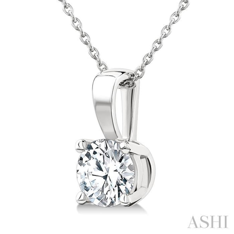1 Ctw Prong Set Round Cut Diamond Solitaire Pendant With Chain in 14K White Gold