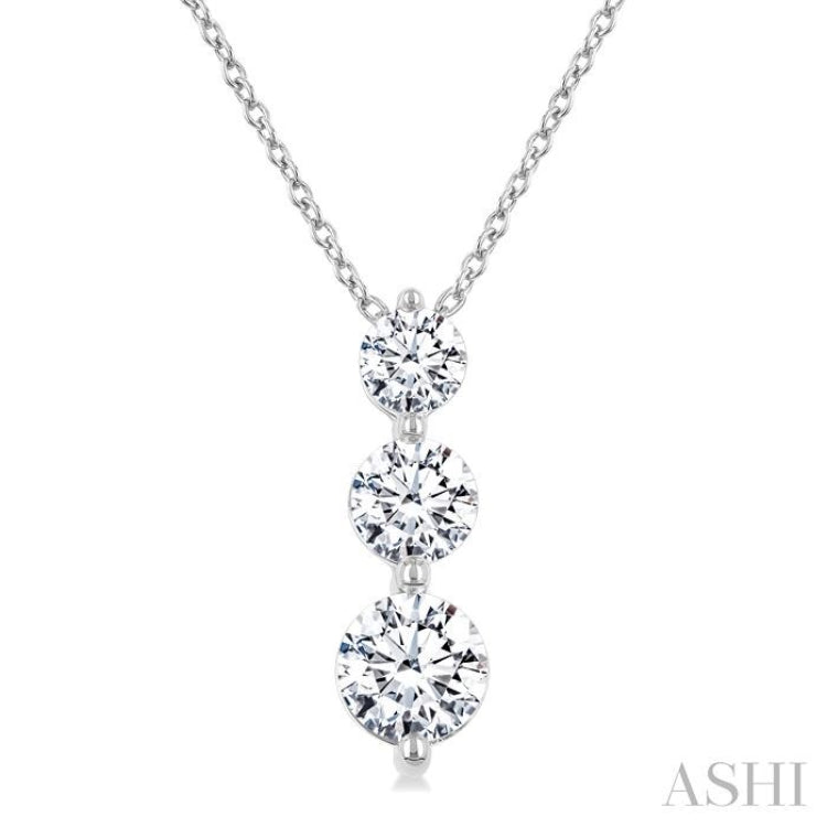 1 Ctw Round Cut Diamond Three-Stone Snowman Pendant With Chain in 14K White Gold