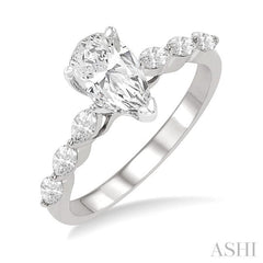3/8 Ctw Pear Shape Marquise & Round Cut Diamond Semi-Mount Engagement Ring in 14K White Gold