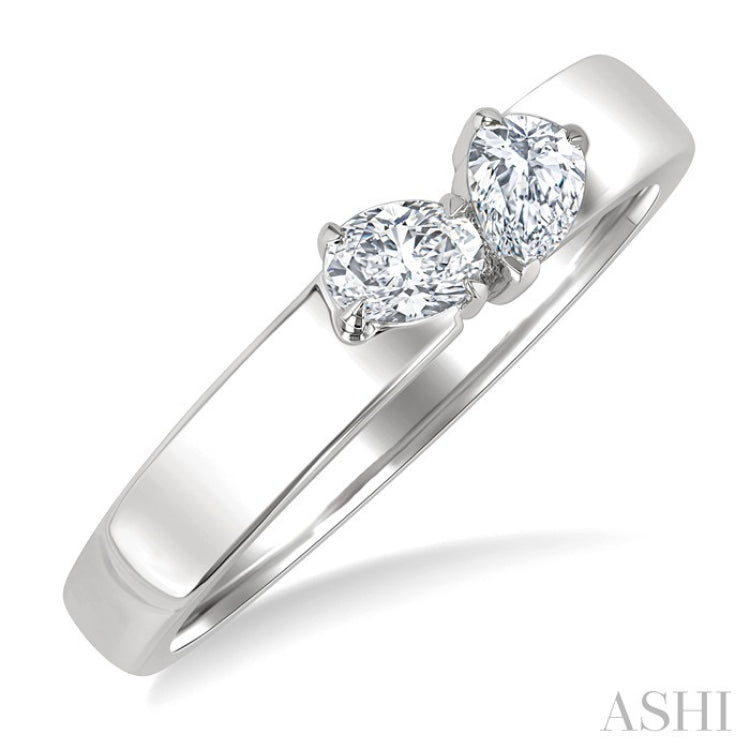 1/3 Ctw Toi Et Moi 2-Stone Pear and Oval Cut Diamond Fashion Ring in 14K White Gold