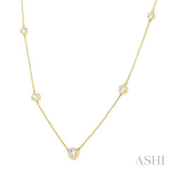 1 Ctw Bezel Set Round Cut Diamond Station Necklace in 14K Yellow Gold