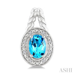 8X6 MM Cushion Shape Blue Topaz and 1/20 Ctw Round Cut Diamond Semi-Precious Earrings in Sterling Silver