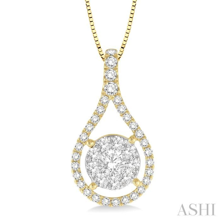 5/8 Ctw Lovebright Round Cut Diamond Pendant in 14K Yellow and White Gold with Chain