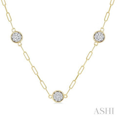 1 Ctw Lovebright Round Cut Diamond Paperclip Station Necklace in 14K Yellow and White Gold