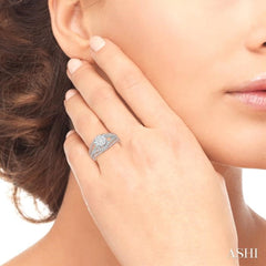 1 1/10 Ctw Round Diamond Lovebright Engagement Ring in 14K White and Rose Gold