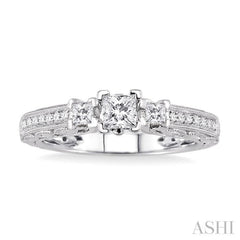 1/2 Ctw Diamond Engagement Ring with 1/4 Ct Princess Cut Center Stone in 14K White Gold