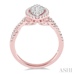 3/4 Ctw Marquise Shape Diamond Lovebright Ring in 14K Rose Gold