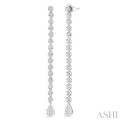 1 1/4 Ctw Lovebright Pear Shape Dangle Tip Round Cut Diamond Fashion Long Earrings in 14K White Gold