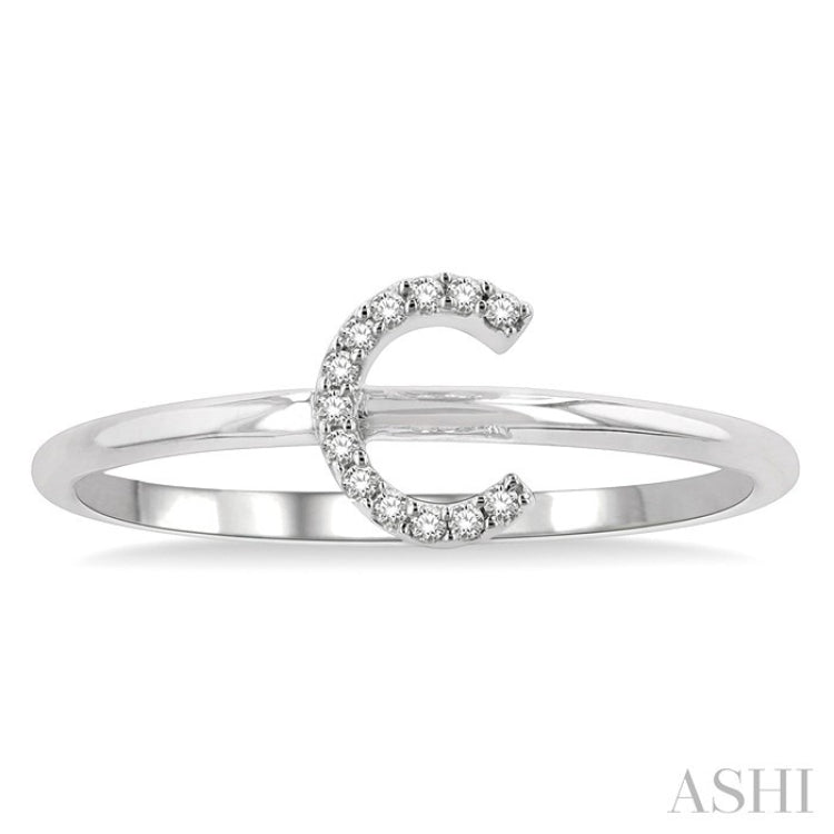 1/20 Ctw Initial 'C' Round Cut Diamond Fashion Ring in 10K White Gold