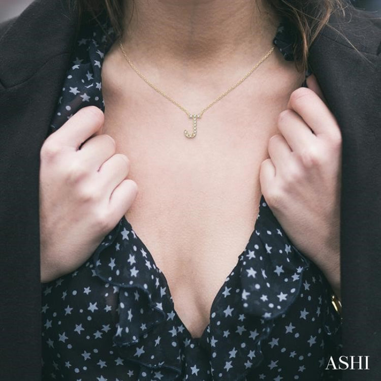 1/20 Ctw Initial 'J' Round Cut Diamond Pendant With Chain in 10K Yellow Gold