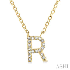 1/20 Ctw Initial 'R' Round Cut Diamond Pendant With Chain in 10K Yellow Gold