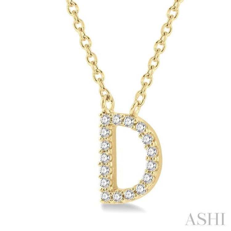 1/20 Ctw Initial 'D' Round Cut Diamond Pendant With Chain in 10K Yellow Gold