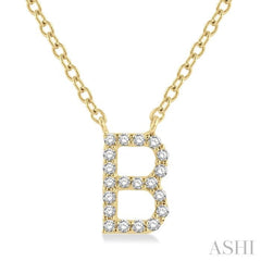 1/20 Ctw Initial 'B' Round Cut Diamond Pendant With Chain in 10K Yellow Gold