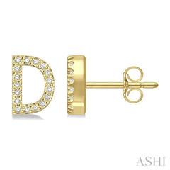 1/10 Ctw Initial 'D' Round Cut Diamond Earrings in 10K Yellow Gold