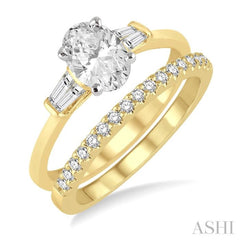 3/4 Ctw Diamond Wedding Set With 5/8 Ctw Baguette & Oval Cut Engagement Ring and 1/6 Ctw Round Cut Diamond Wedding Band in 14K Yellow and White Gold