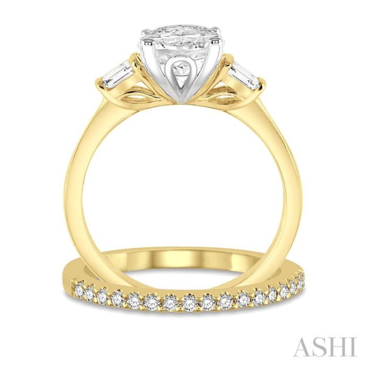 3/4 Ctw Diamond Wedding Set With 5/8 Ctw Baguette & Oval Cut Engagement Ring and 1/6 Ctw Round Cut Diamond Wedding Band in 14K Yellow and White Gold
