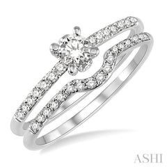 1/2 Ctw Diamond Wedding Set with 1/3 Ctw Round Cut Engagement Ring and 1/8 Ctw Wedding Band in 14K White Gold