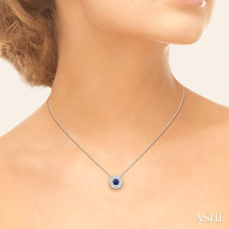 3.8 MM Round Cut Sapphire and 1/3 Ctw Lovebright Precious Pendant in 14K White Gold with Chain