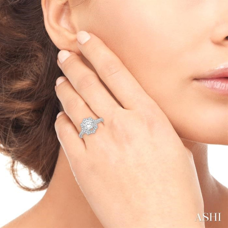 5/8 Ctw Star Border 6.5MM Round Cut Diamond Semi-Mount Engagement Ring in 14K White Gold