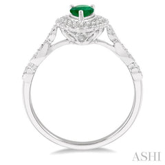 6x4 MM Pear Shape Emerald and 1/6 Ctw Round Cut Diamond Precious Ring in 10K White Gold