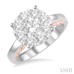 1 1/2 Ctw Lovebright Diamond Cluster Ring in 14K White and Rose Gold