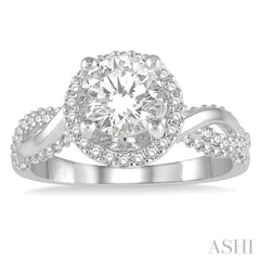1/2 Ctw Circular Center Twisted Shank Round Cut Diamond Semi-Mount Engagement Ring in 14K White Gold