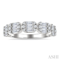 3/4 Ctw Elongated Cushion Mount Link Fusion Baguette and Round Cut Diamond Fashion Band in 14K White Gold
