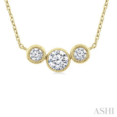 1/3 Ctw Past, Present & Future 3-Stone Bezel Set Round Cut Diamond Necklace in 14K Yellow Gold