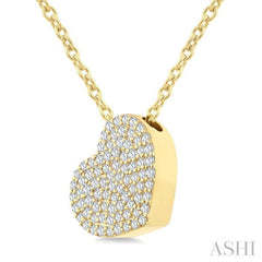 1/3 Ctw Heart Pave Set Round cut Diamond Fashion Pendant With Chain in 10K Yellow Gold