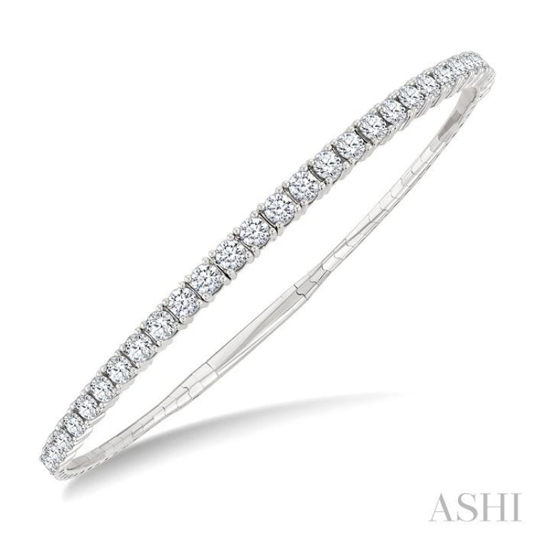 3 Ctw Round Cut Diamond Halfway Graduated Flex Bangle in 14K White Gold