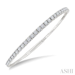 3 Ctw Round Cut Diamond Halfway Graduated Flex Bangle in 14K White Gold