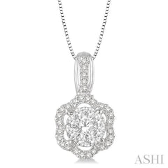 1/2 Ctw Round Cut Diamond Lovebright Pendant in 14K White Gold with Chain