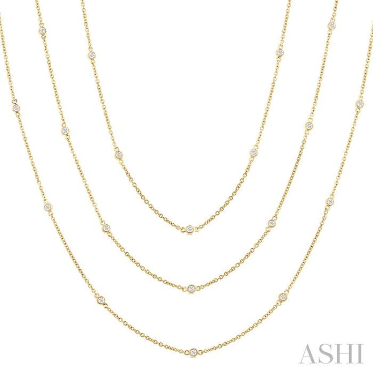 1 Ctw Bezel Set Round Cut Diamond 60-Inch Long Station Necklace in 14K Yellow Gold