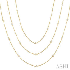 1 Ctw Bezel Set Round Cut Diamond 60-Inch Long Station Necklace in 14K Yellow Gold
