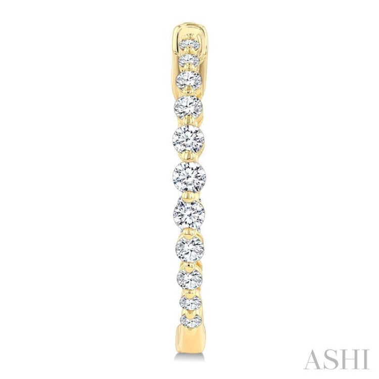 1 Ctw Inside & Out Graduated Round Cut Diamond Fashion Hoop earrings in 14K Yellow Gold