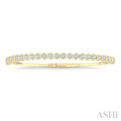 2 1/2 Ctw Halfway Hexagon Mount Link Round Cut Diamond Flex Bangle in 14K Yellow Gold