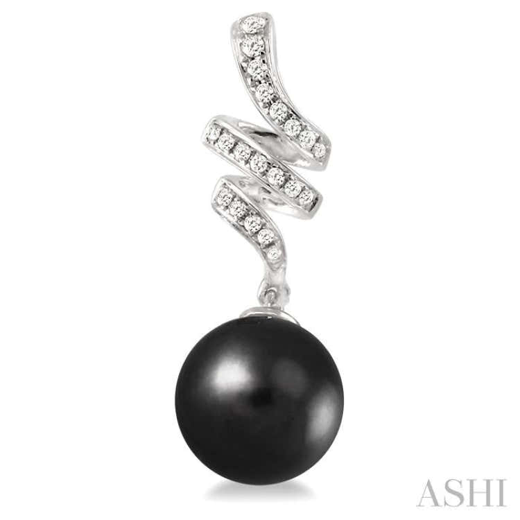 9 MM Black Cultured Pearls and 1/5 Ctw Round Cut Diamond Earrings in 14K White Gold