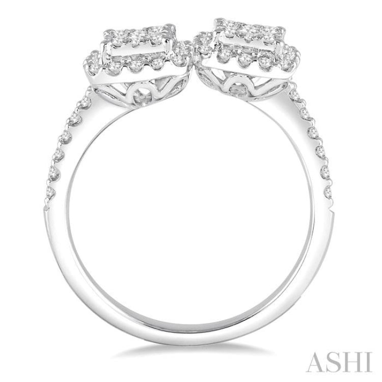 5/8 Ctw Conjoined Cushion Mount Round Cut Diamond Lovebright 2Stone Ring in 14K White Gold